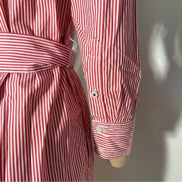 J.CREW Classic Red White Striped Belted Crisp Poplin Shirt Dress Size 0P - Picture 7 of 11